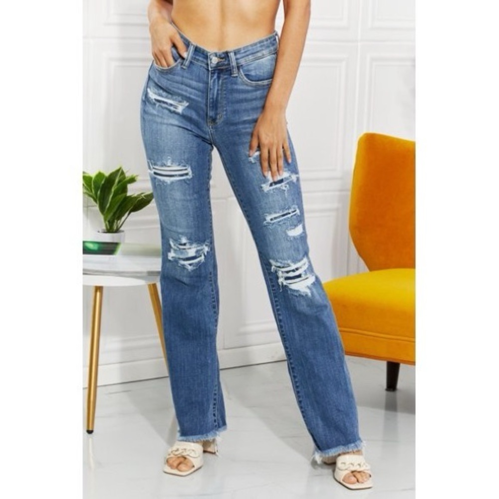 Judy Blue Destroyed Patched High Waist Blue Denim Jeans